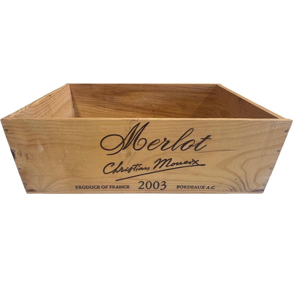 Vintage 2003 Christian Moueix Merlot Bordeaux Wooden Wine Crate France Storage